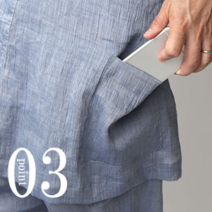 お尻が少し隠れる後ろすそ丈。シャツのスワローテールを採用