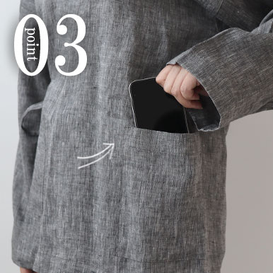 お尻が少し隠れる後ろすそ丈。シャツのスワローテールを採用