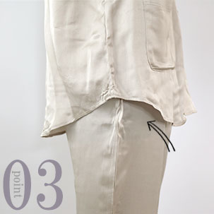 お尻が少し隠れる後ろすそ丈。シャツのスワローテールを採用