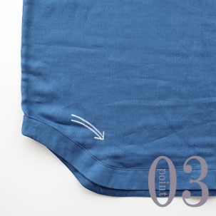 お尻が少し隠れる後ろすそ丈。シャツのスワローテールを採用