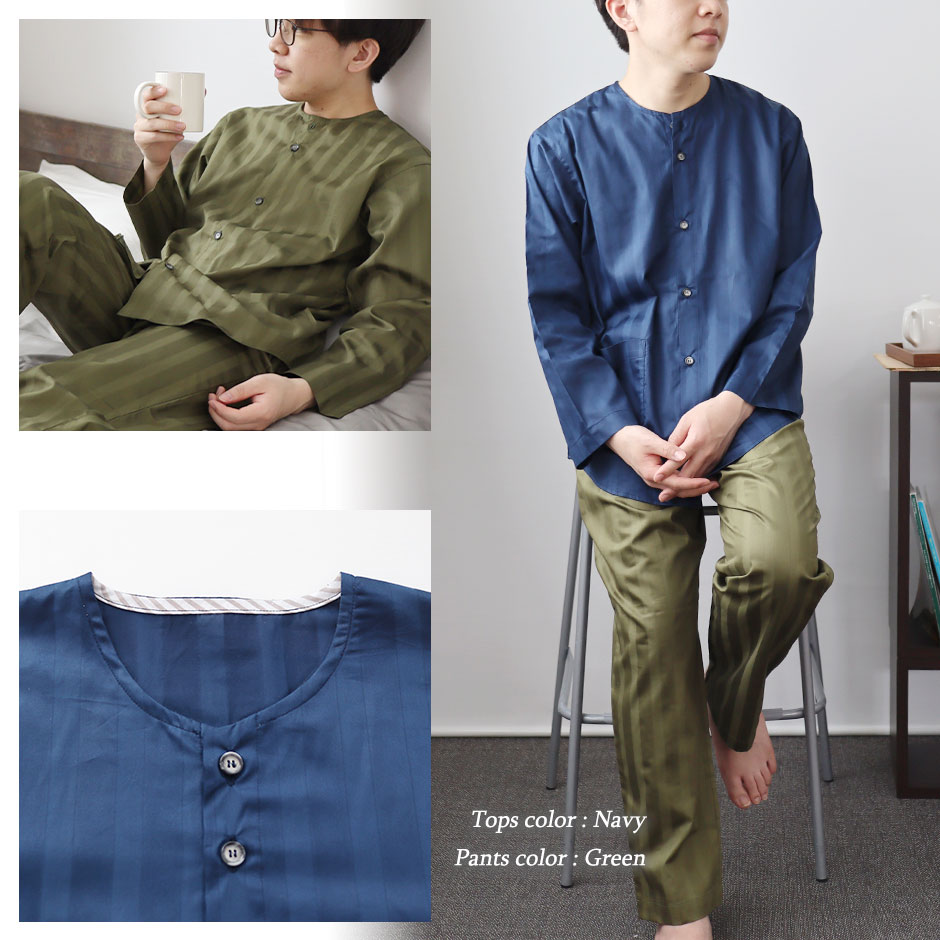 あのホテルに常備されているサテンストライプのスリーパーをぜひ、ご家庭でも。