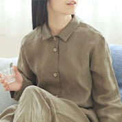 フランスリネン長袖襟ありパジャマ