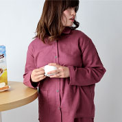 ダブルガーゼ長袖襟ありパジャマ