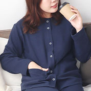 コットンワッフルニットノーカラーパジャマ