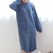 ニットサッカー長袖襟ありワンピース