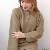 コットンワッフルニットヘンリーネックパジャマ