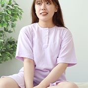 ニットサッカー半袖ヘンリーネックパジャマ