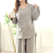 裏起毛スウェットVネックパジャマ