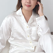 川俣シルクサテン長袖オープンカラーパジャマ