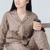 ブロックチェックサテン作務衣