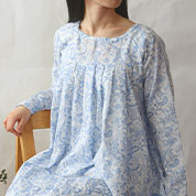 ペイズリーダブルガーゼ胸元切替Aラインパジャマ