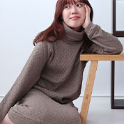 ニットキルトタートルネックワンピース