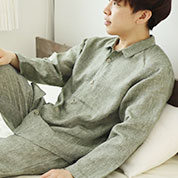 60先染めフランスリネンメンズパジャマ