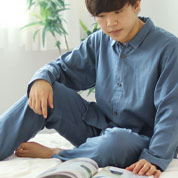 ピーチフレッシュダブルガーゼ長袖ヘンリーネックパジャマ