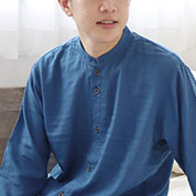 80オーガニック超長綿ダブルガーゼバンドカラーパジャマ