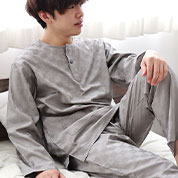 ブロックチェックサテンヘンリーネックパジャマ