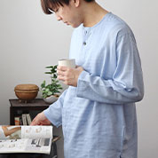80オーガニック超長綿ダブルガーゼヘンリーネッックパジャマ