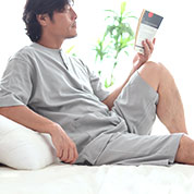 ニットサッカー半袖ヘンリーネックパジャマ