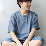 1重ガーゼヘンリーネックパジャマ