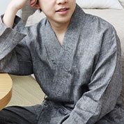 先染めフランスリネン長袖作務衣