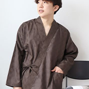 ブロックチェックサテン作務衣