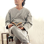 裏起毛スウェットVネックパジャマ