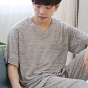 ニットリネンVネック半袖パジャマ