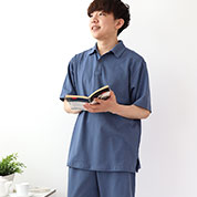 ニットサッカー半袖短パンポロカラーパジャマ