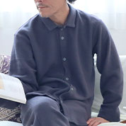 カシミヤタッチコットメンズ パジャマ 上下セット 長袖/前開き/襟あり