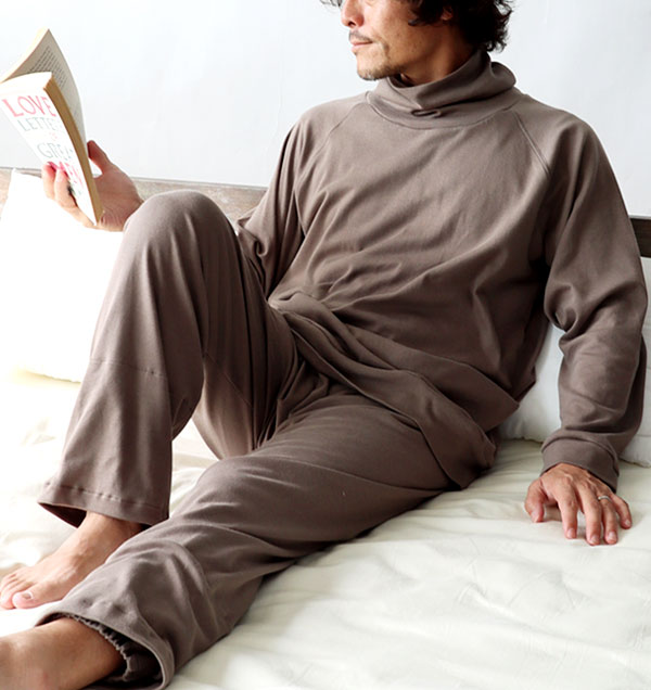 コットンムース パジャマ メンズ 上下セット・長袖/かぶり/タートルネック