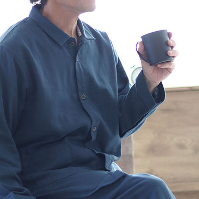 3重ガーゼメンズ パジャマ 上下セット 長袖/前開き/襟あり