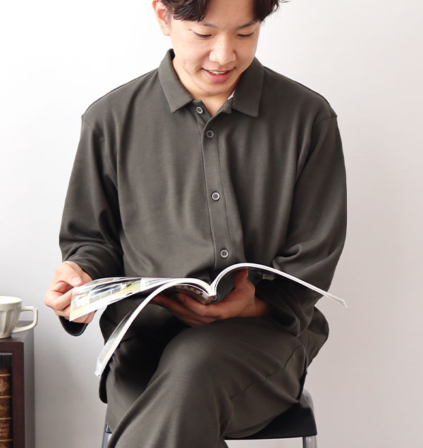 オーガニックコットンスムースニットメンズパジャマ長ズボン単品