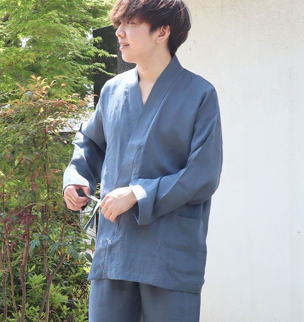 やわらかるいリネンメンズ作務衣上着単品・長袖