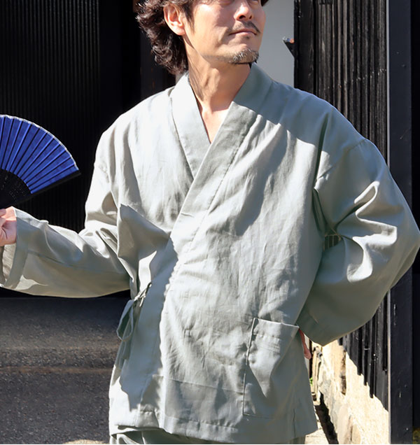 夏のかるふわガーゼメンズ作務衣 上着単品・長袖