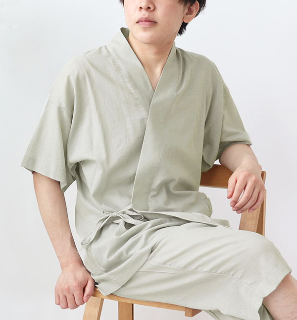 夏のかるふわガーゼメンズパジャマ甚平上着単品・半袖