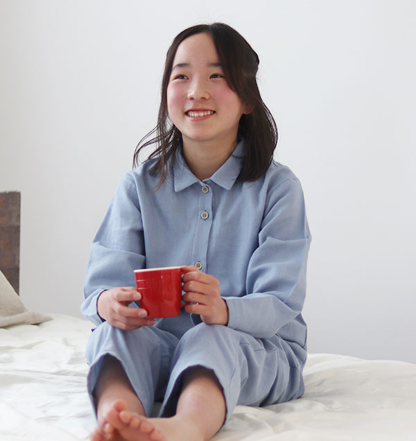 和晒京ふたえガーゼ女の子パジャマ上下セット・長袖/前開き/襟あり