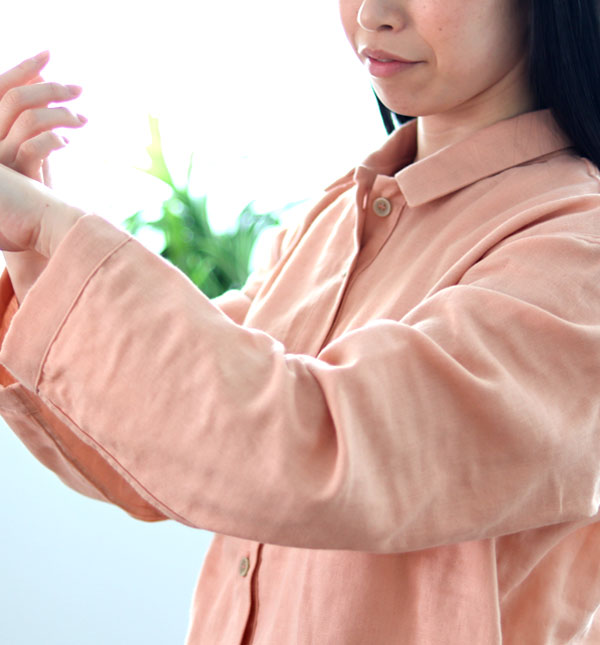 和晒京ふたえガーゼレディース敏感肌パジャマ長袖/前開き/襟あり