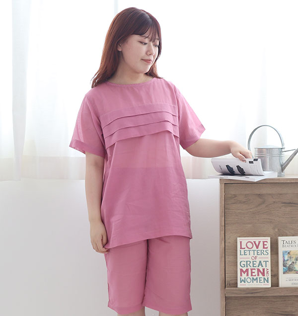 80オーガニック超長綿1重ガーゼレディースパジャマ上下セット・半袖/かぶり/短パン/ラウンドネック 