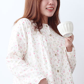 花柄ダブルガーゼ-petit flora-レディースパジャマ上着単品