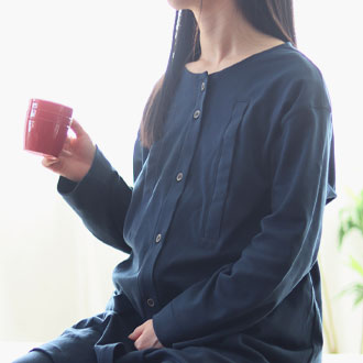 コットンムースレディースマタニティパジャマ長袖/前開き/襟なし