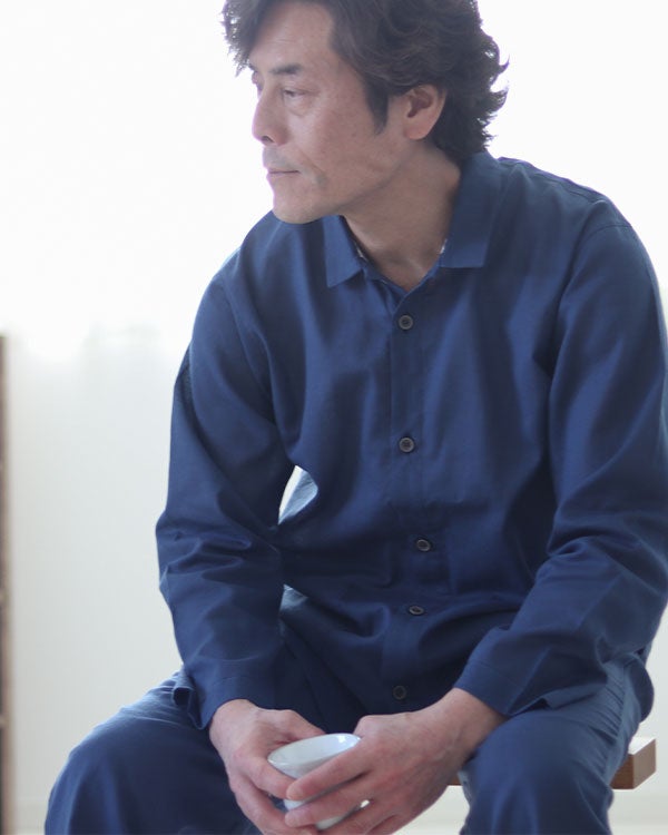 和晒京ひとえガーゼメンズパジャマ 上下セット・長袖/前開き/襟あり