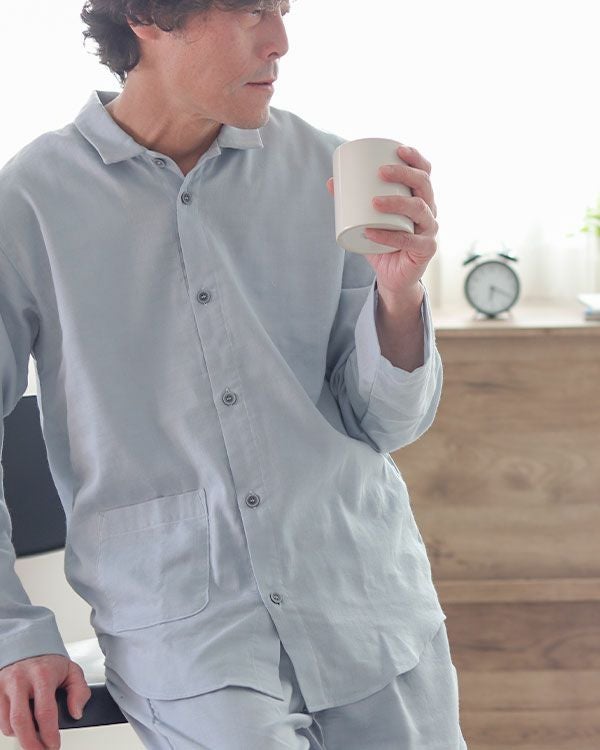 和晒京ふたえガーゼメンズパジャマ 上下セット・長袖/前開き/襟あり