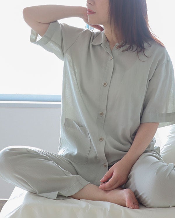 和晒京ひとえガーゼレディースパジャマ 上下セット・半袖/前開き/襟あり