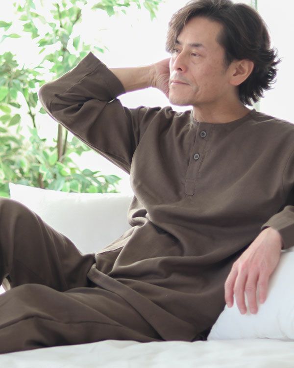 和晒京ふたえガーゼメンズパジャマ 上下セット・長袖/かぶり/ヘンリーネック 【オーダーメイド】