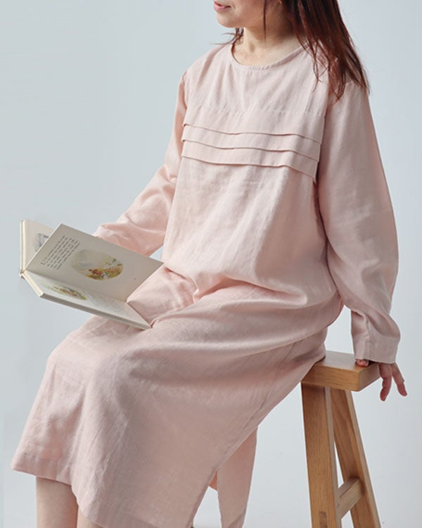 和晒京ふたえガーゼレディースワンピース・長袖/かぶり/ラウンドネック 