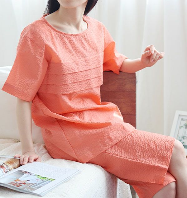 改良版】エアリーリップルレディースパジャマ 上下セット・半袖/かぶり/短パン/ラウンドネック