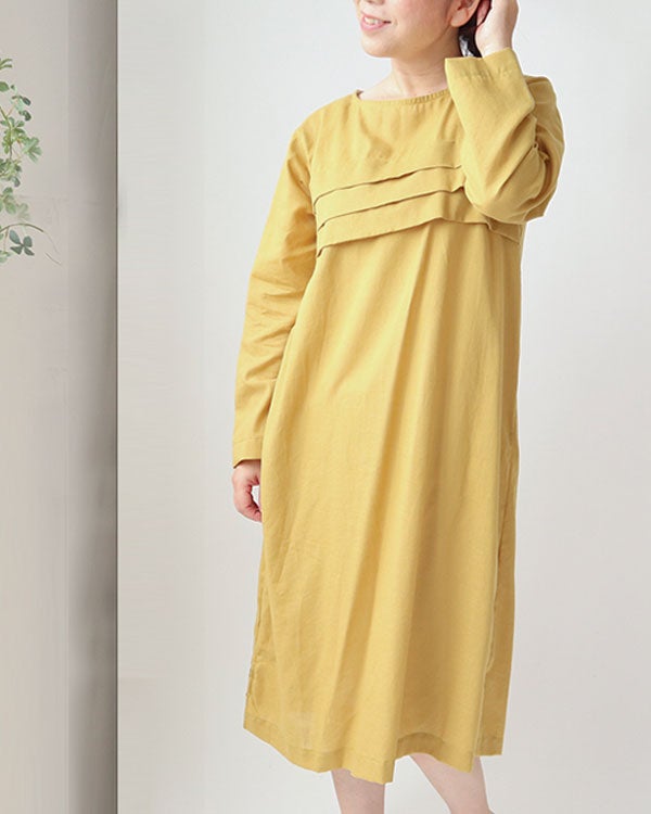  和晒京ひとえガーゼレディースワンピース・長袖/かぶり/ラウンドネック 