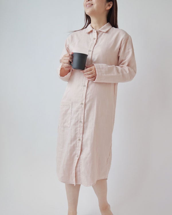 和晒京ふたえガーゼレディースワンピース・長袖/前開き/襟あり