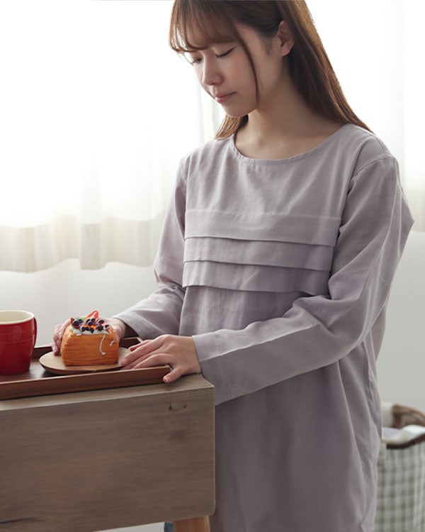 和晒京ふたえガーゼレディースパジャマ 上下セット・長袖/かぶり/ラウンドネック