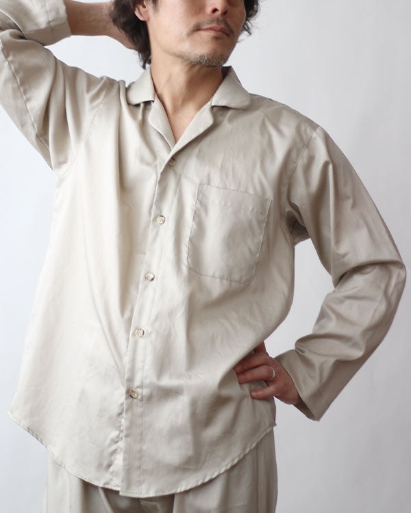 80スーピマ超長綿サテンメンズパジャマ 上下セット・長袖/前開き/開襟